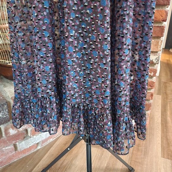 Maje Ravena Printed Midi Dress Long Sleeve V-Neck Parisian Luxe Soft Academia - Picture 5 of 6